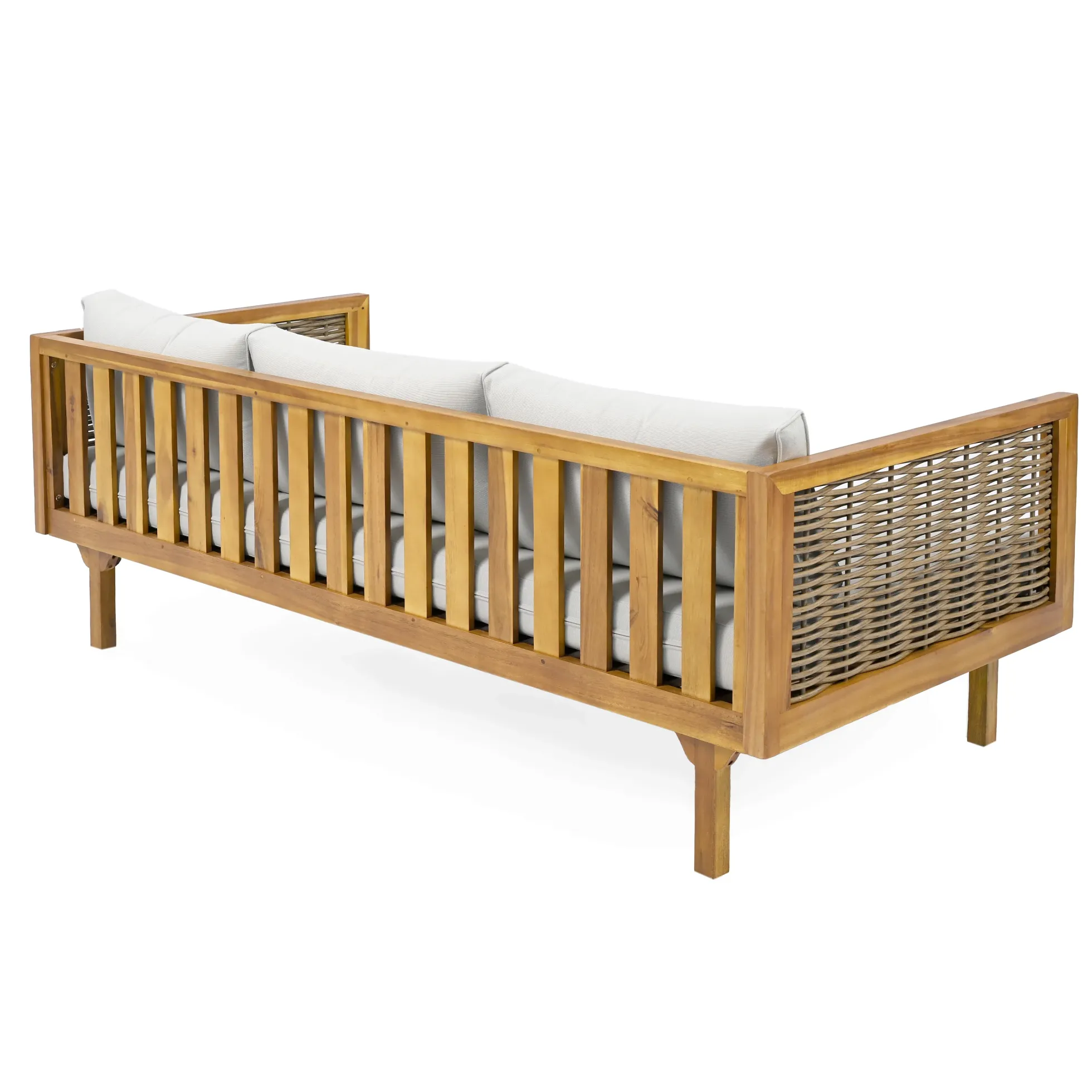 Walker Edison | Modern Outdoor Teak Rattan Deep Seat Daybed