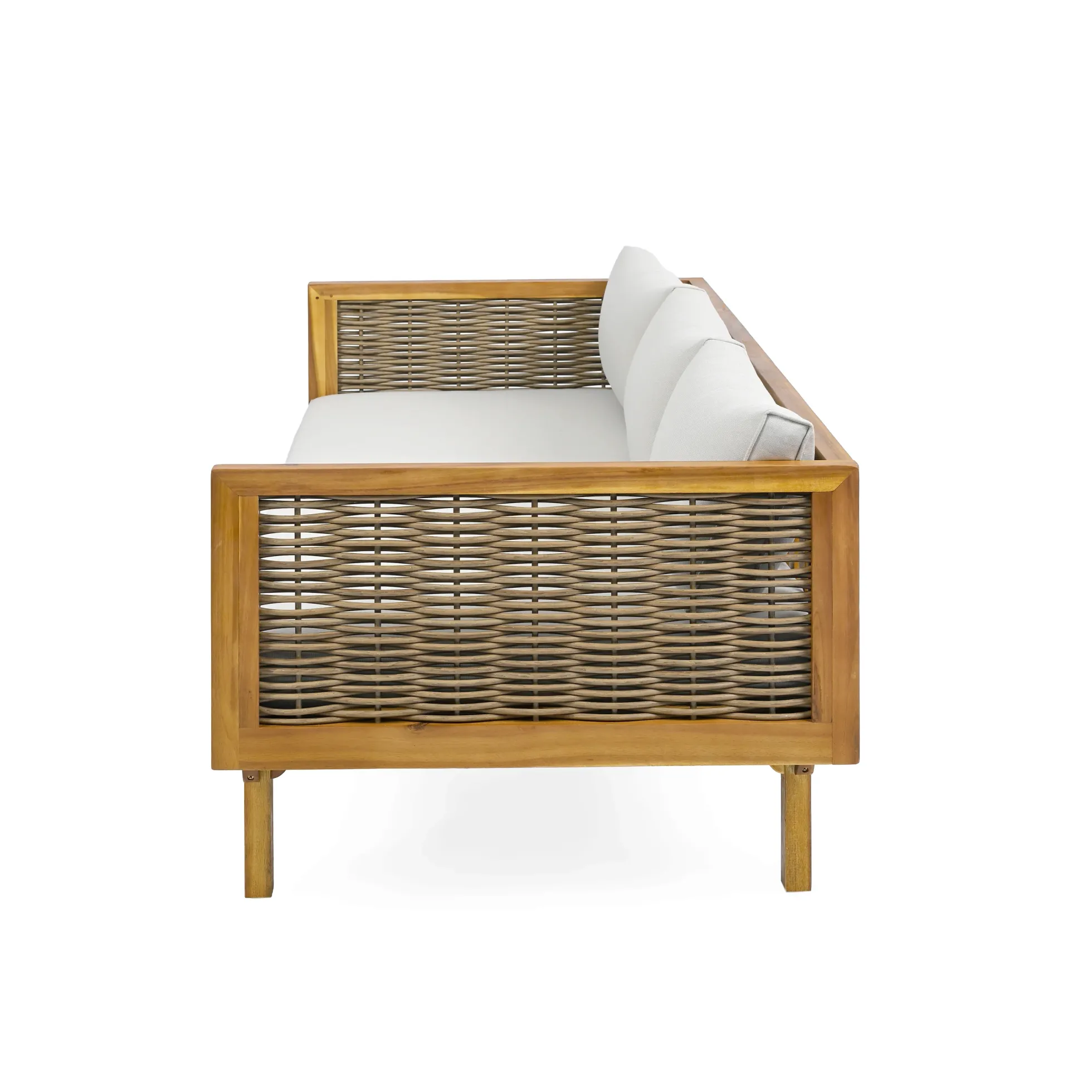 Walker Edison | Modern Outdoor Teak Rattan Deep Seat Daybed