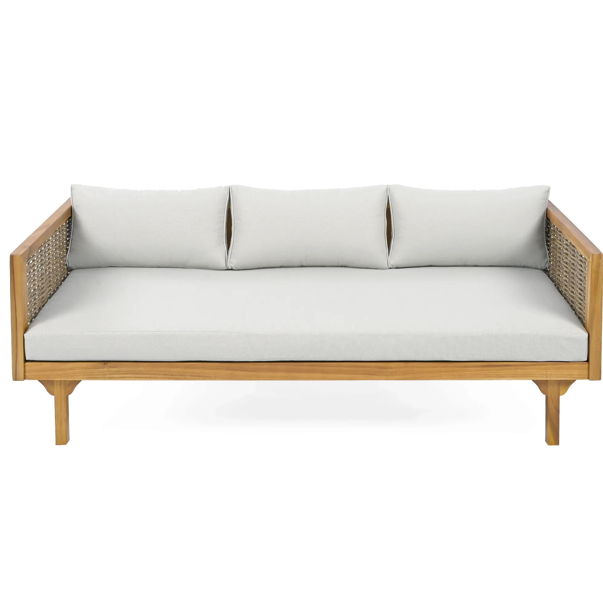 Walker Edison | Modern Outdoor Teak Rattan Deep Seat Daybed