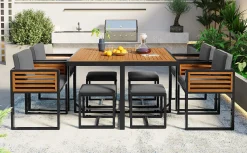 Walker Edison | Modern 9-Pieces Acacia Wood Patio Dining Set