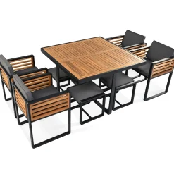 Walker Edison | Modern 9-Pieces Acacia Wood Patio Dining Set