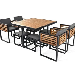 Walker Edison | Modern 9-Pieces Acacia Wood Patio Dining Set