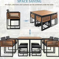 Walker Edison | Modern 9-Pieces Acacia Wood Patio Dining Set