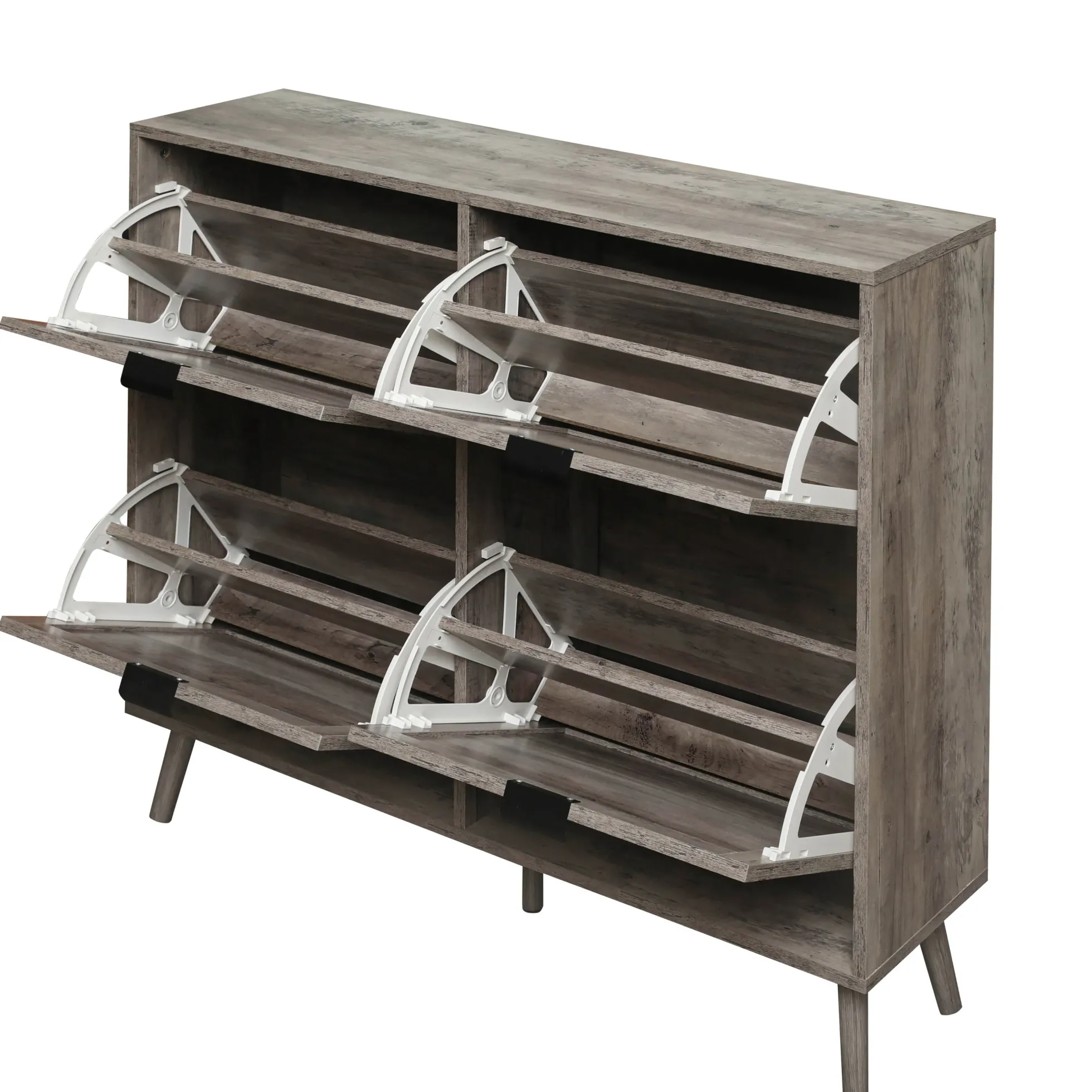 Walker Edison | Modern Rattan 4 Door Shoe Rack Cabinet for Entryway