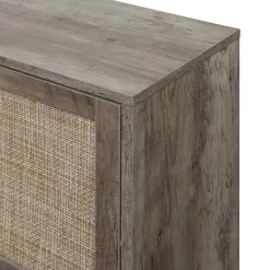 Walker Edison | Modern Rattan 4 Door Shoe Rack Cabinet for Entryway