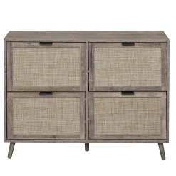 Walker Edison | Modern Rattan 4 Door Shoe Rack Cabinet for Entryway