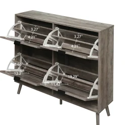 Walker Edison | Modern Rattan 4 Door Shoe Rack Cabinet for Entryway