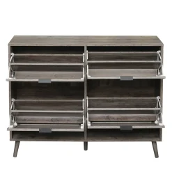 Walker Edison | Modern Rattan 4 Door Shoe Rack Cabinet for Entryway