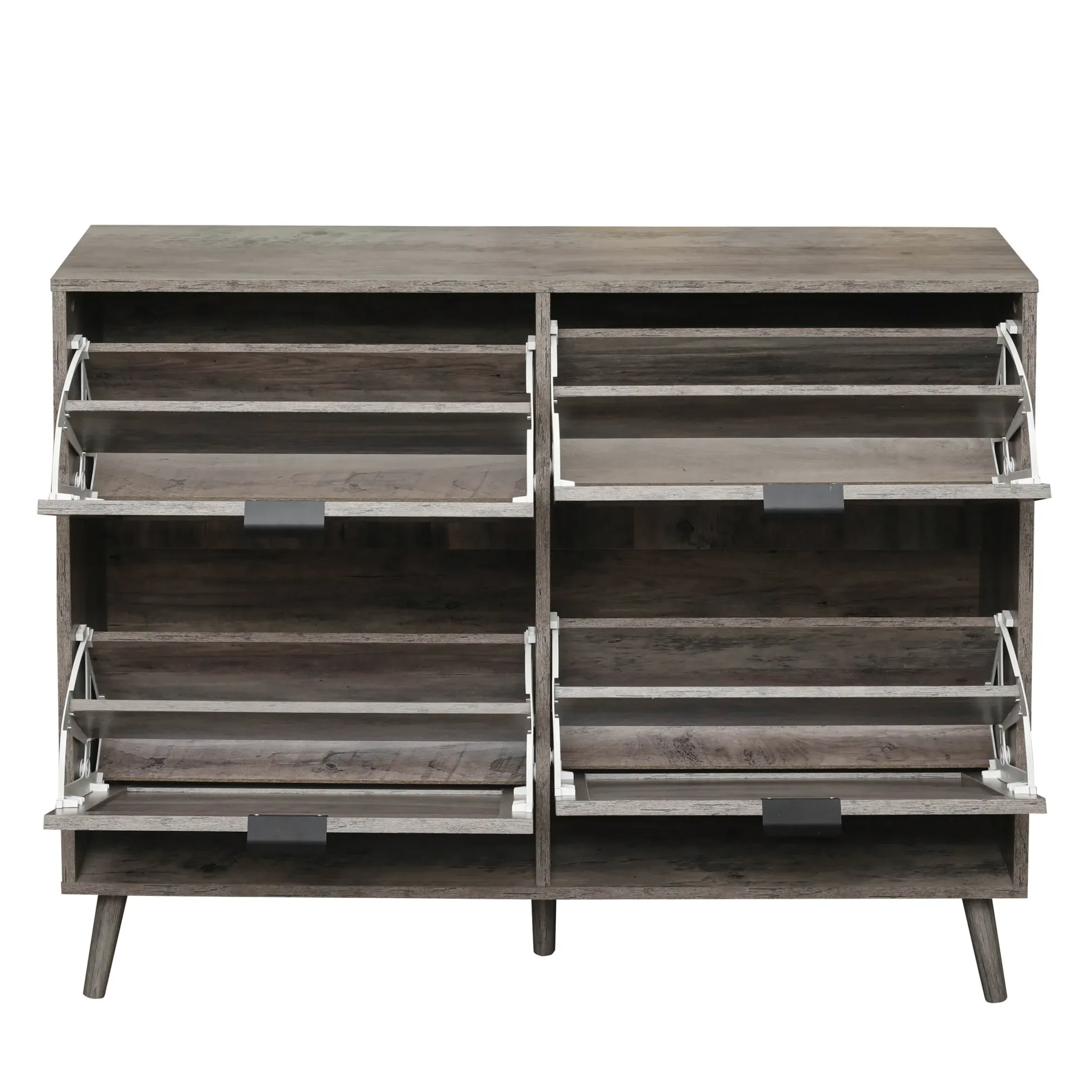 Walker Edison | Modern Rattan 4 Door Shoe Rack Cabinet for Entryway