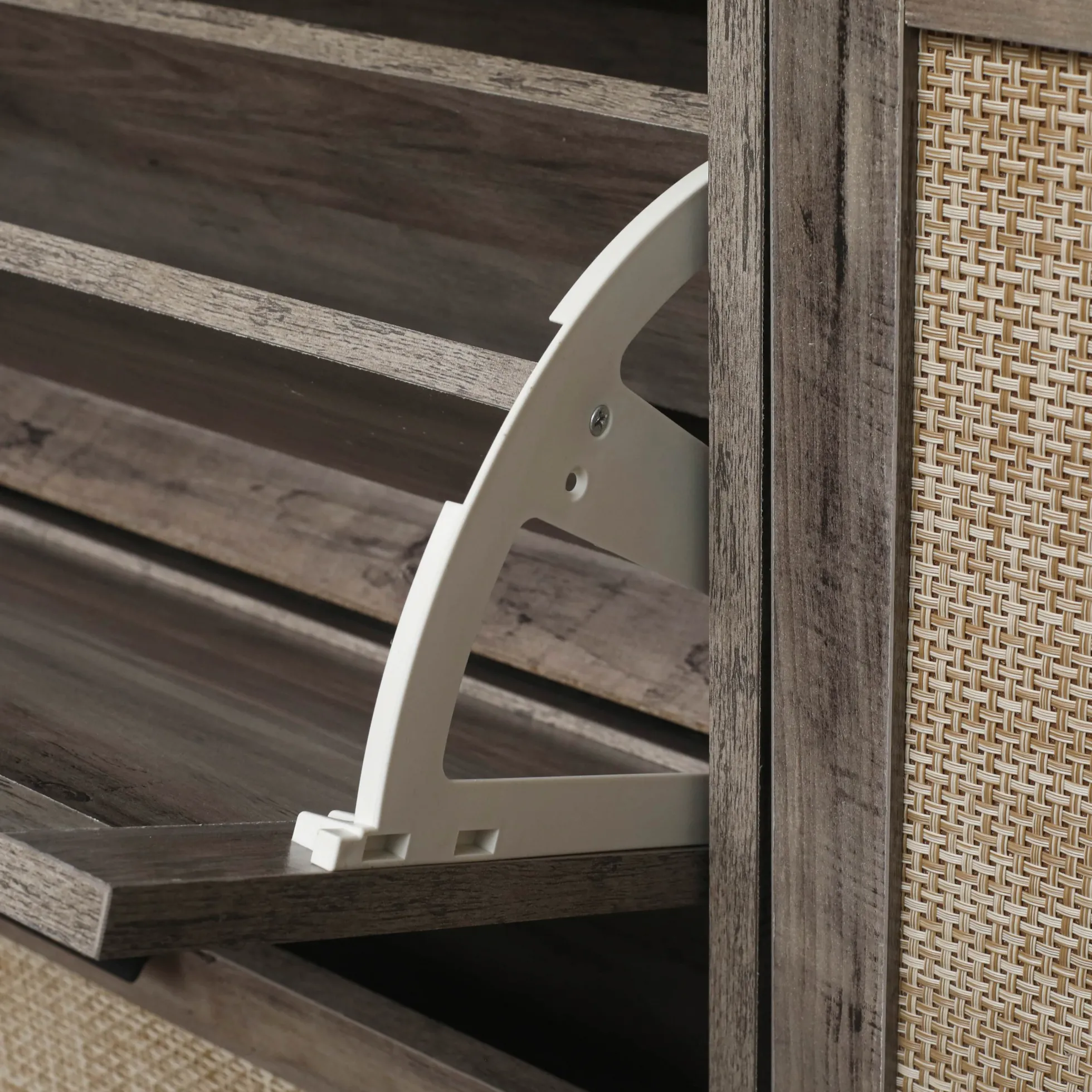 Walker Edison | Modern Rattan 4 Door Shoe Rack Cabinet for Entryway