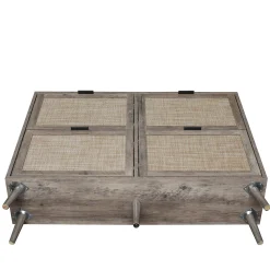 Walker Edison | Modern Rattan 4 Door Shoe Rack Cabinet for Entryway