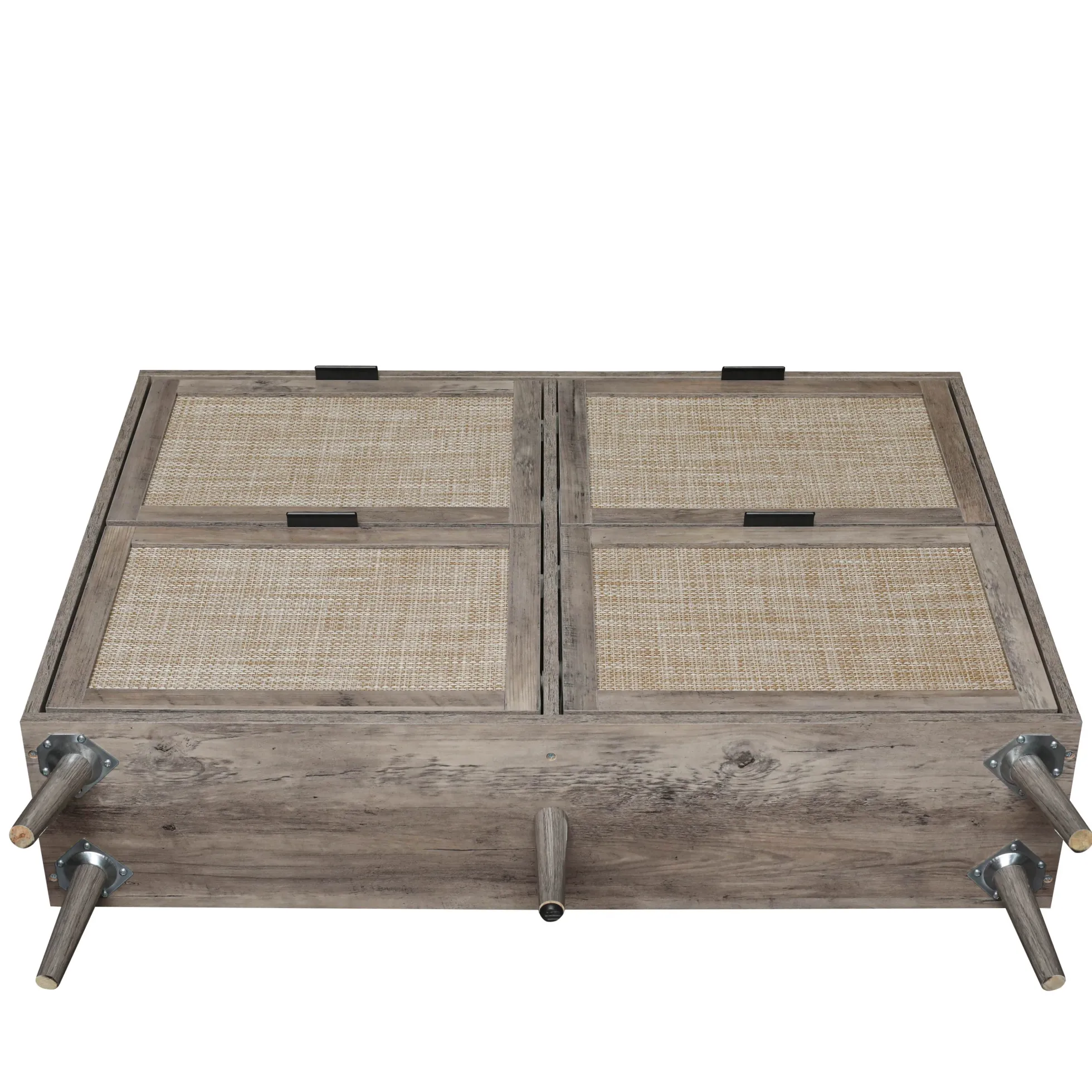 Walker Edison | Modern Rattan 4 Door Shoe Rack Cabinet for Entryway