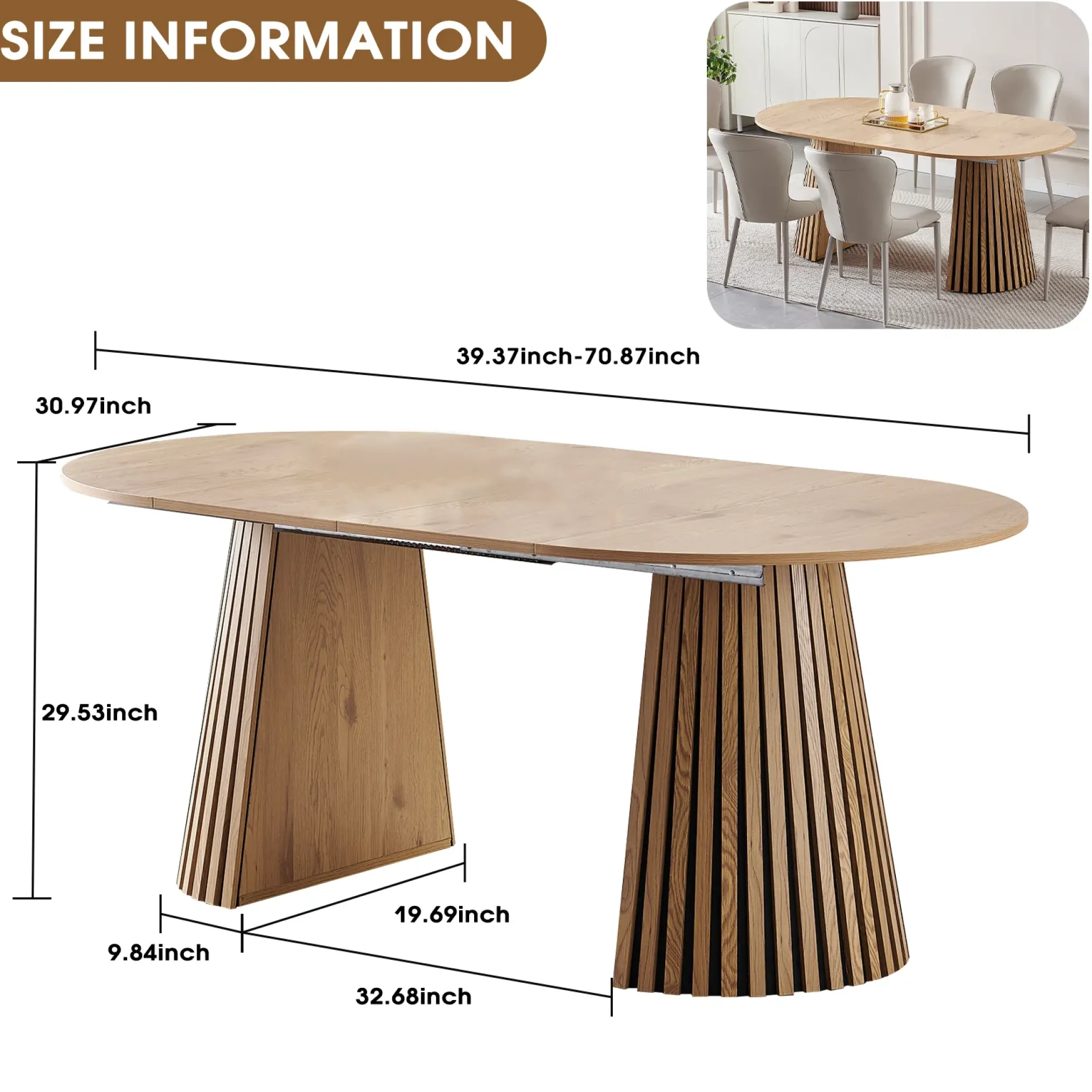 Walker Edison | Modern Reeded Oval Extendable Wooden Dining Table