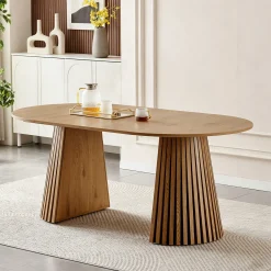 Walker Edison | Modern Reeded Oval Extendable Wooden Dining Table