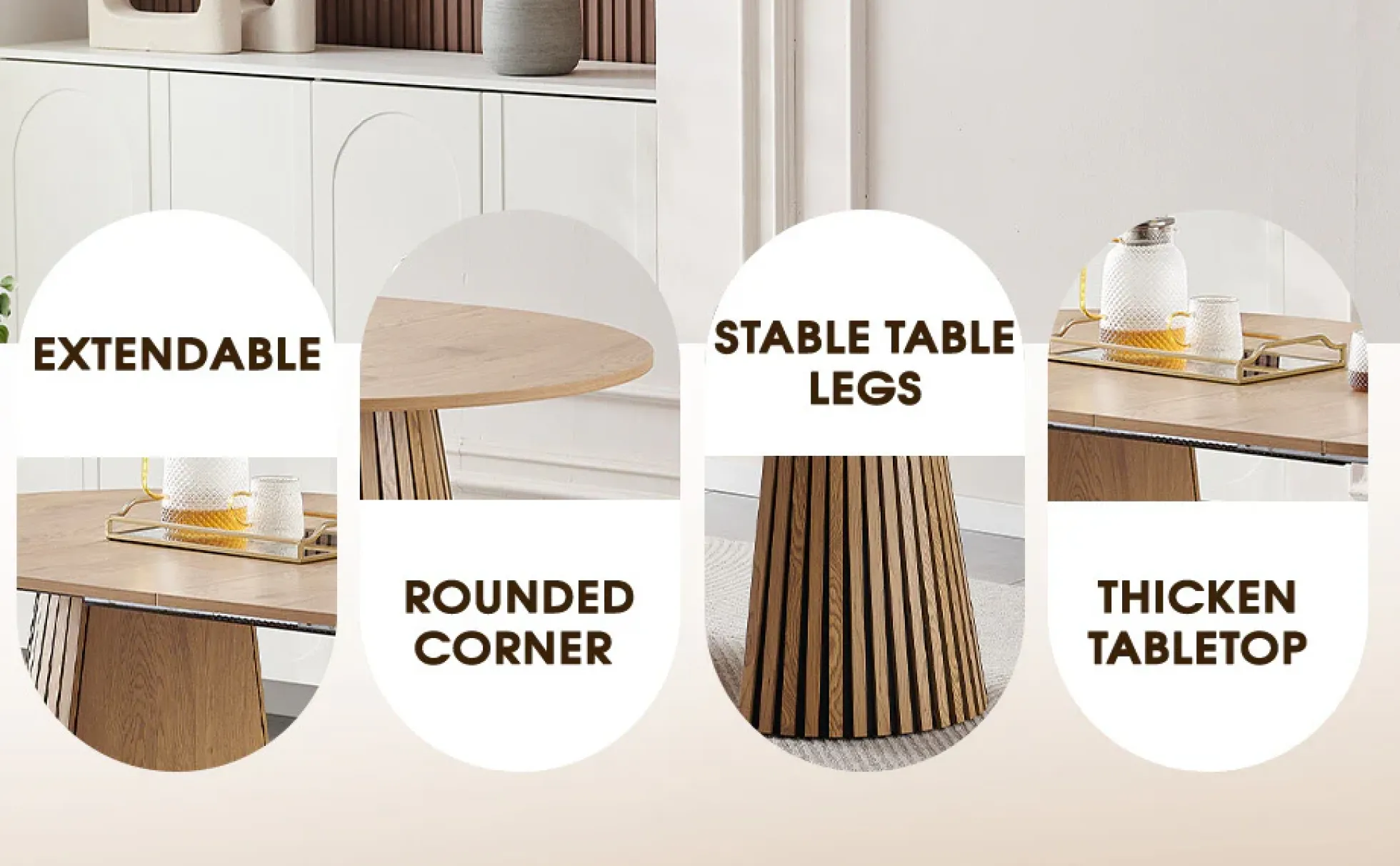 Walker Edison | Modern Reeded Oval Extendable Wooden Dining Table