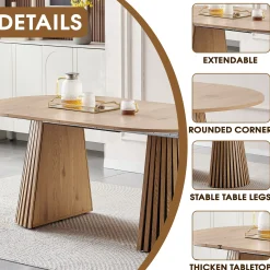 Walker Edison | Modern Reeded Oval Extendable Wooden Dining Table