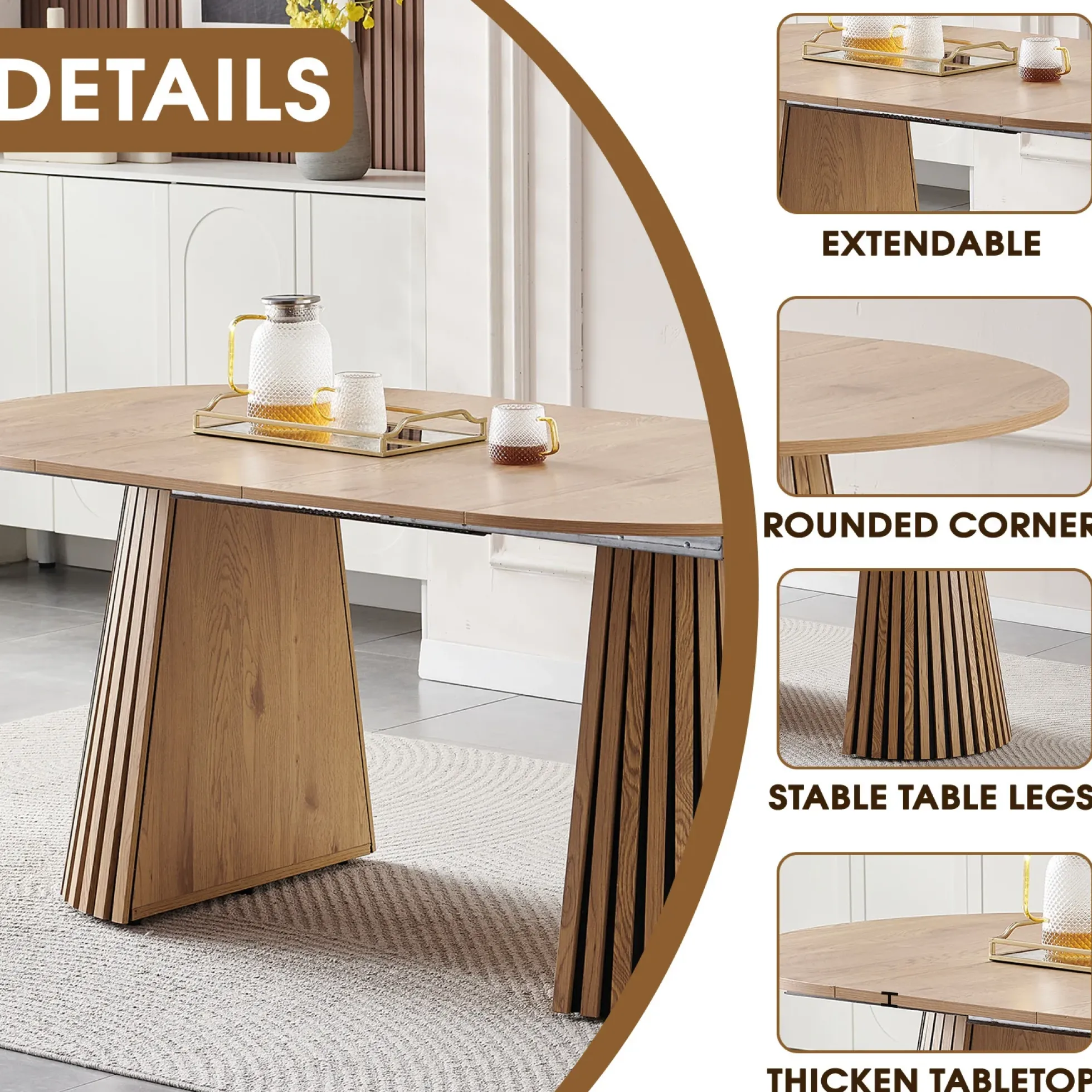 Walker Edison | Modern Reeded Oval Extendable Wooden Dining Table