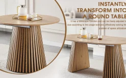 Walker Edison | Modern Reeded Oval Extendable Wooden Dining Table