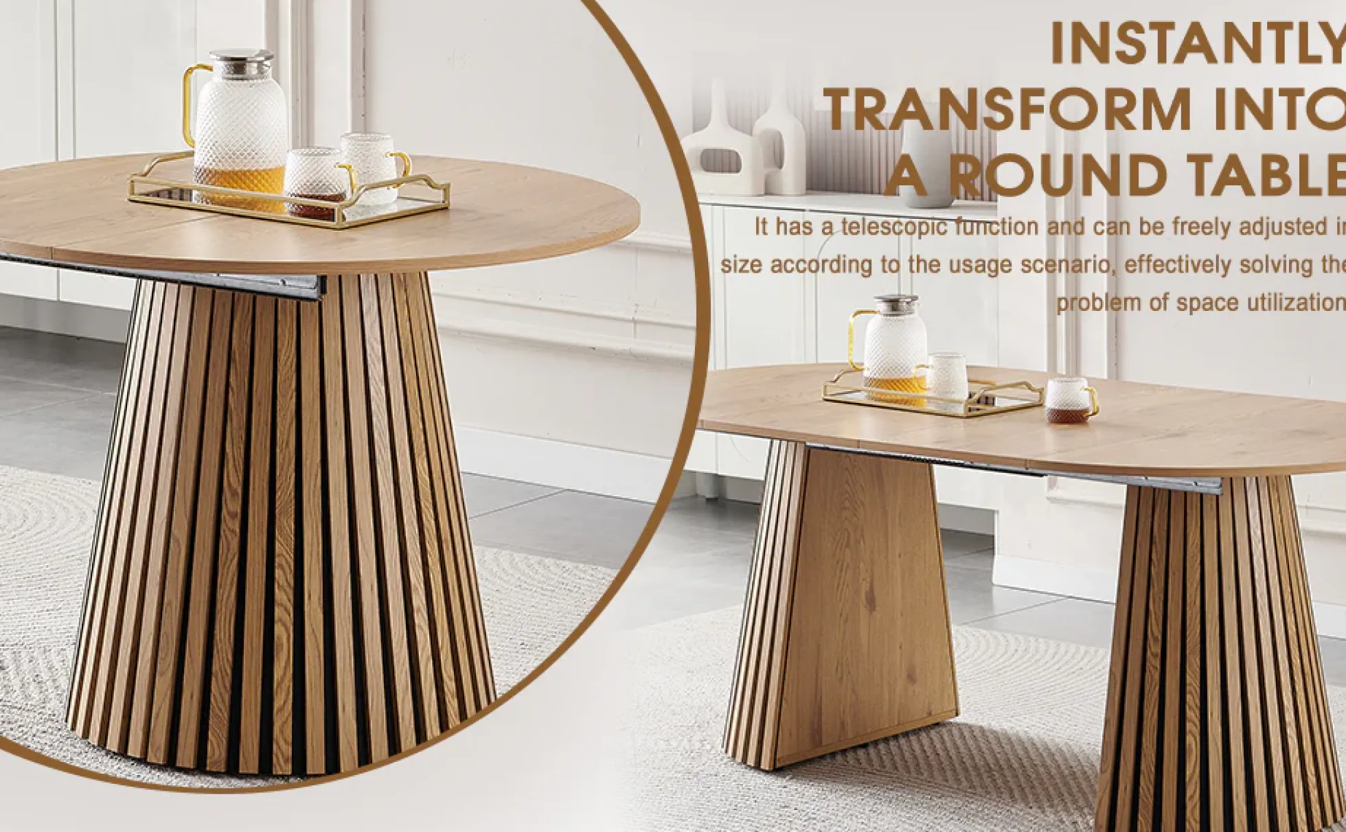 Walker Edison | Modern Reeded Oval Extendable Wooden Dining Table