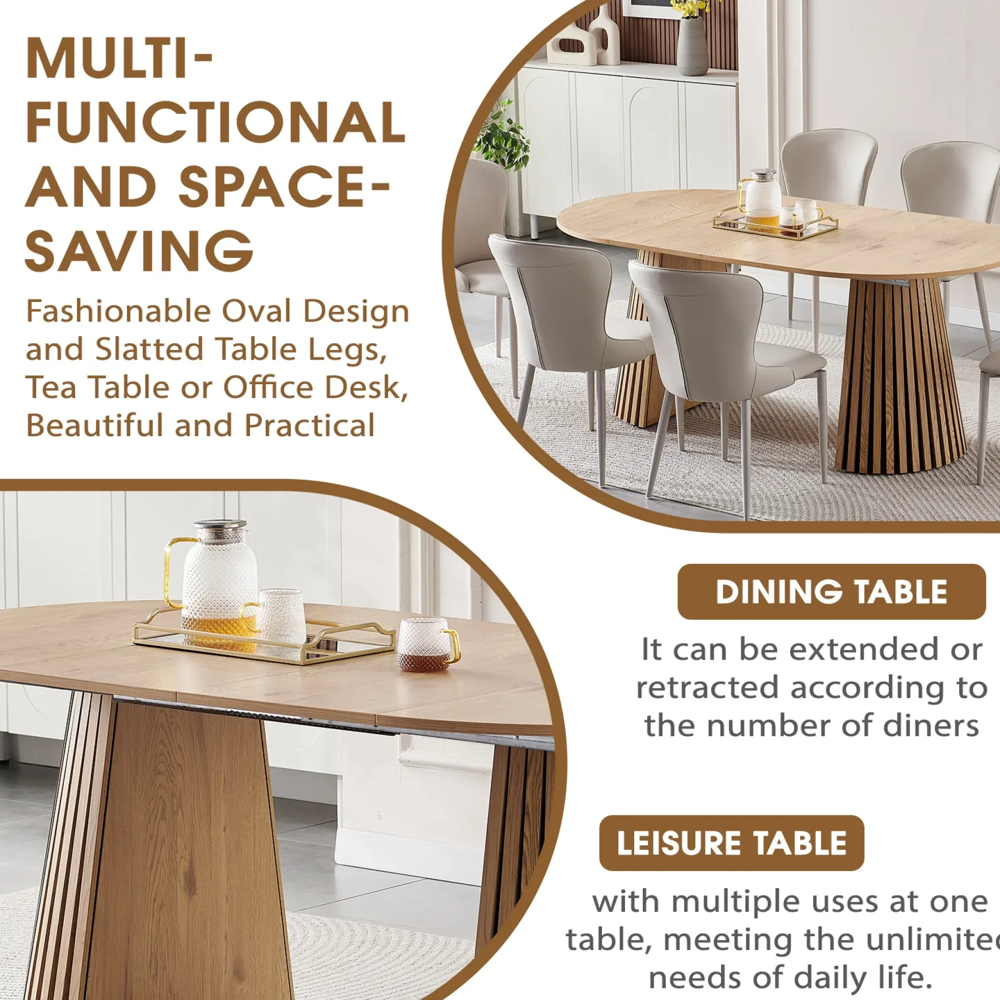 Walker Edison | Modern Reeded Oval Extendable Wooden Dining Table