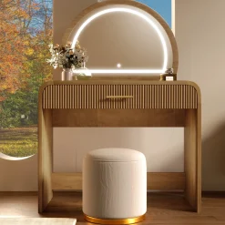 Walker Edison | Modern Reeded Curve Design Makeup Vanity Table