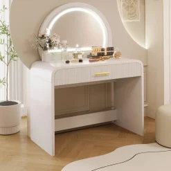 Walker Edison | Modern Reeded Curve Design Makeup Vanity Table