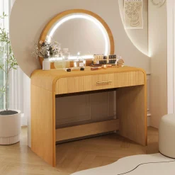 Walker Edison | Modern Reeded Curve Design Makeup Vanity Table