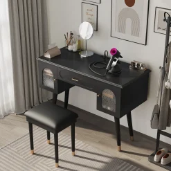 Walker Edison | Modern Vanity Makeup Table & Chair Set and Writing Desk