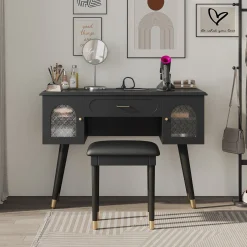 Walker Edison | Modern Vanity Makeup Table & Chair Set and Writing Desk
