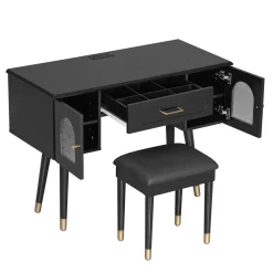 Walker Edison | Modern Vanity Makeup Table & Chair Set and Writing Desk
