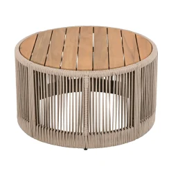 Walker Edison | Modern Woven Rope Design Coffee Table and Side Table Set of 2