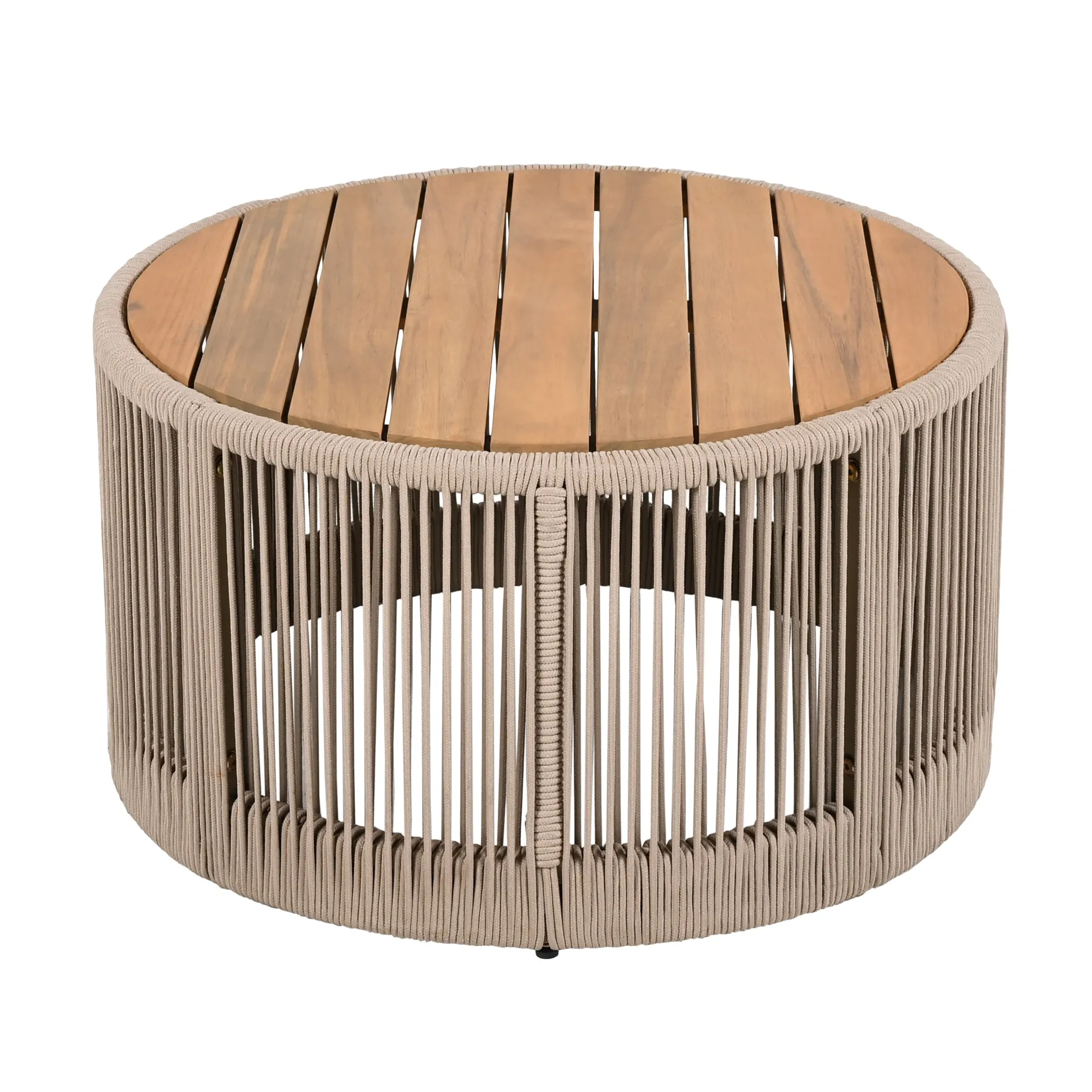 Walker Edison | Modern Woven Rope Design Coffee Table and Side Table Set of 2