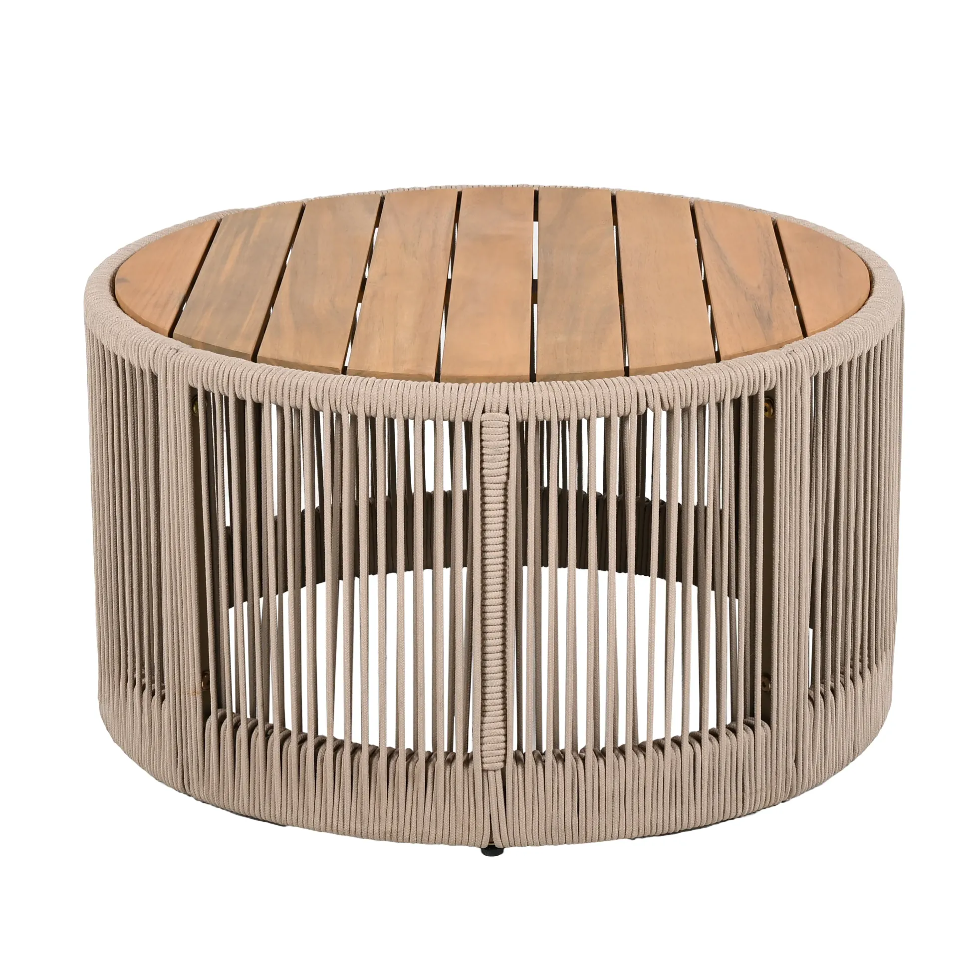 Walker Edison | Modern Woven Rope Design Coffee Table and Side Table Set of 2