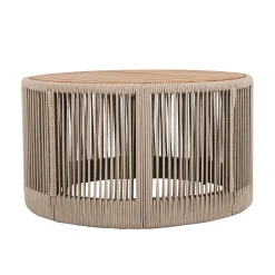 Walker Edison | Modern Woven Rope Design Coffee Table and Side Table Set of 2