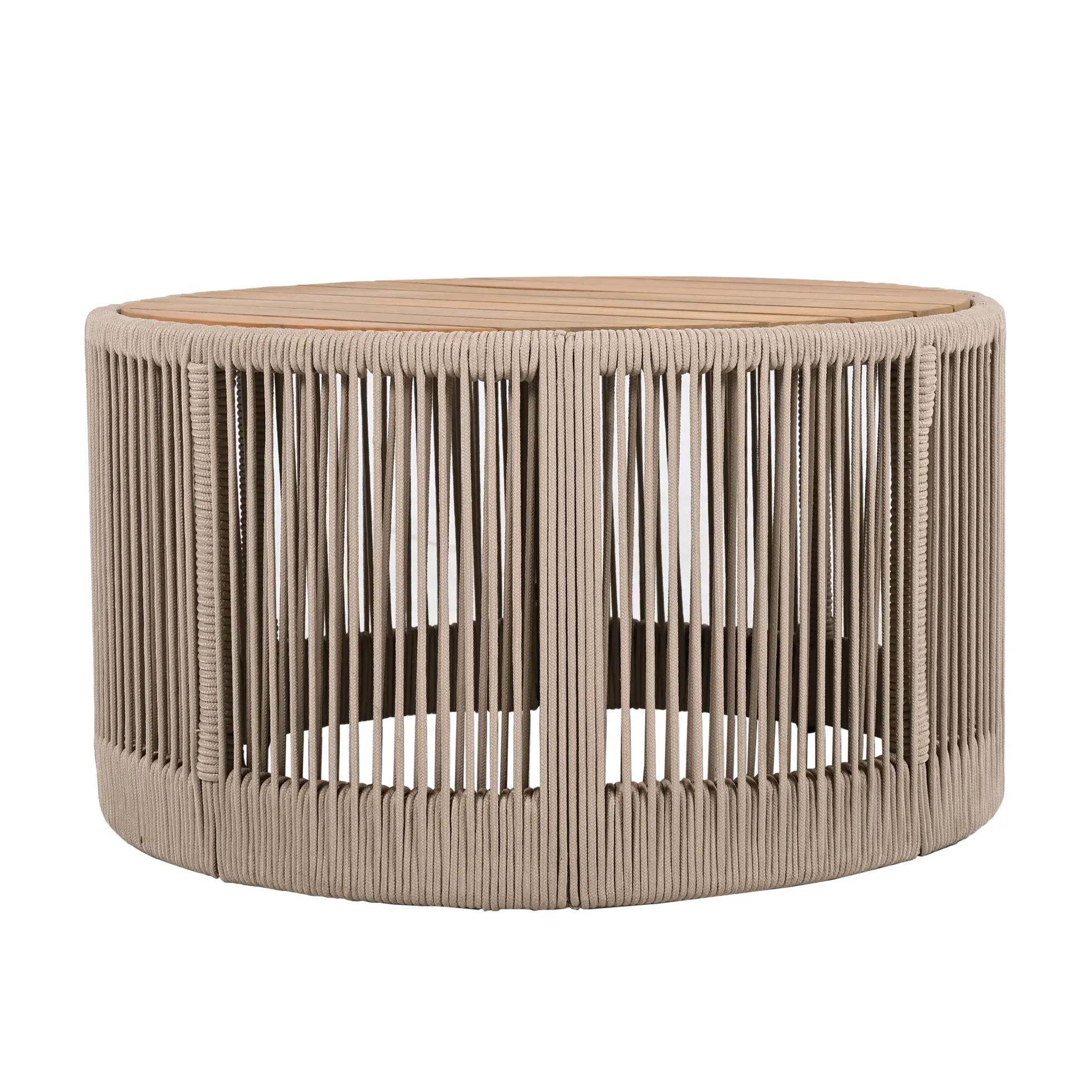 Walker Edison | Modern Woven Rope Design Coffee Table and Side Table Set of 2