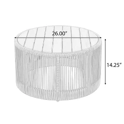 Walker Edison | Modern Woven Rope Design Coffee Table and Side Table Set of 2