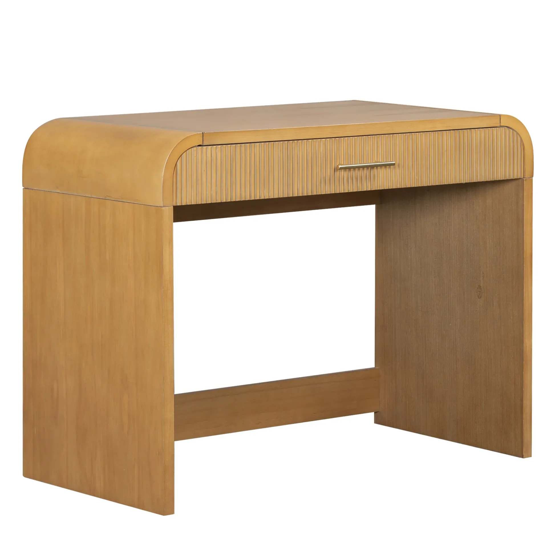 Walker Edison | Natural Reeded Curve Design Makeup Vanity Desk with Mirror