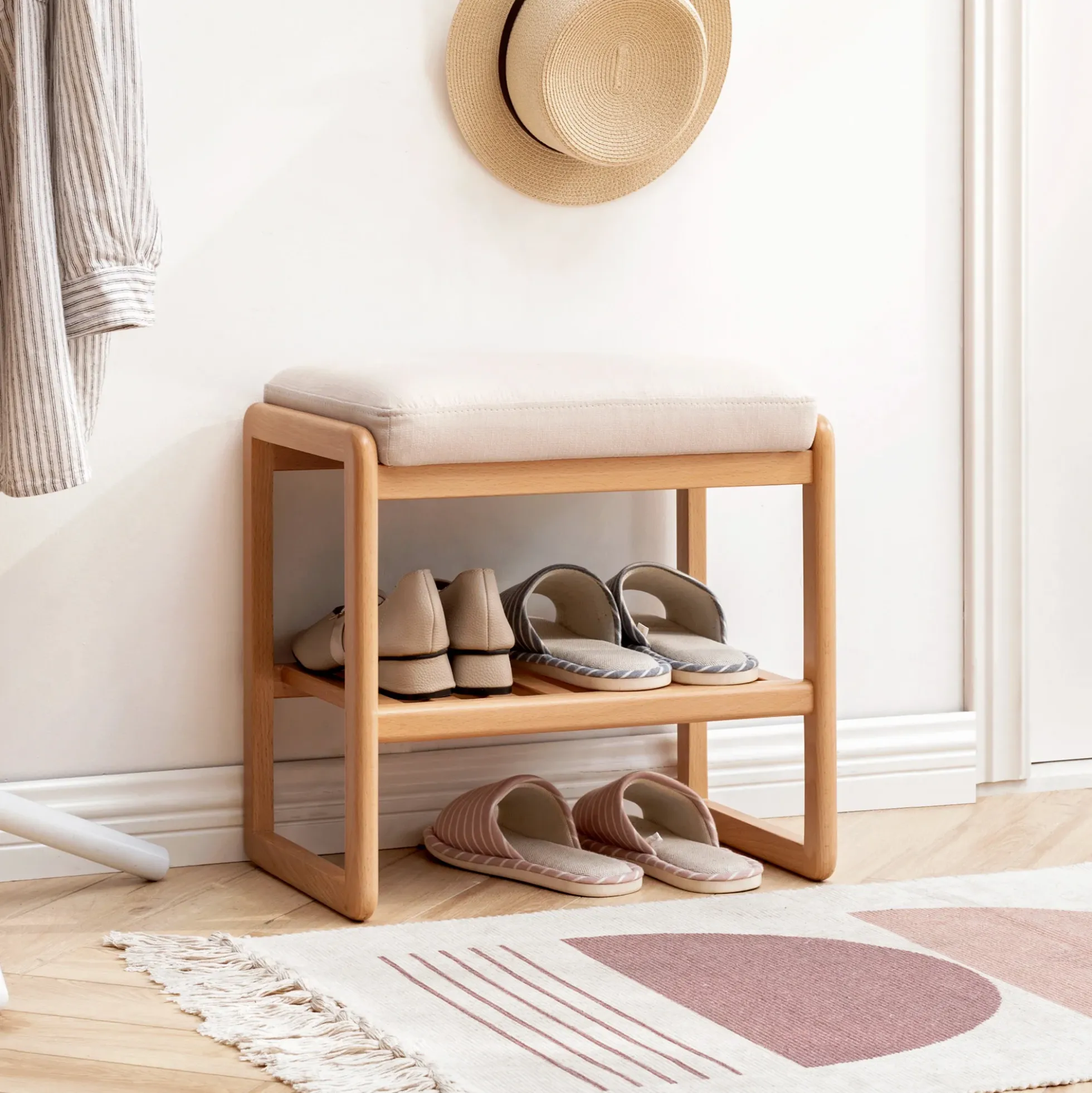 Walker Edison | Natural Solid Wood Entryway Shoe Bench