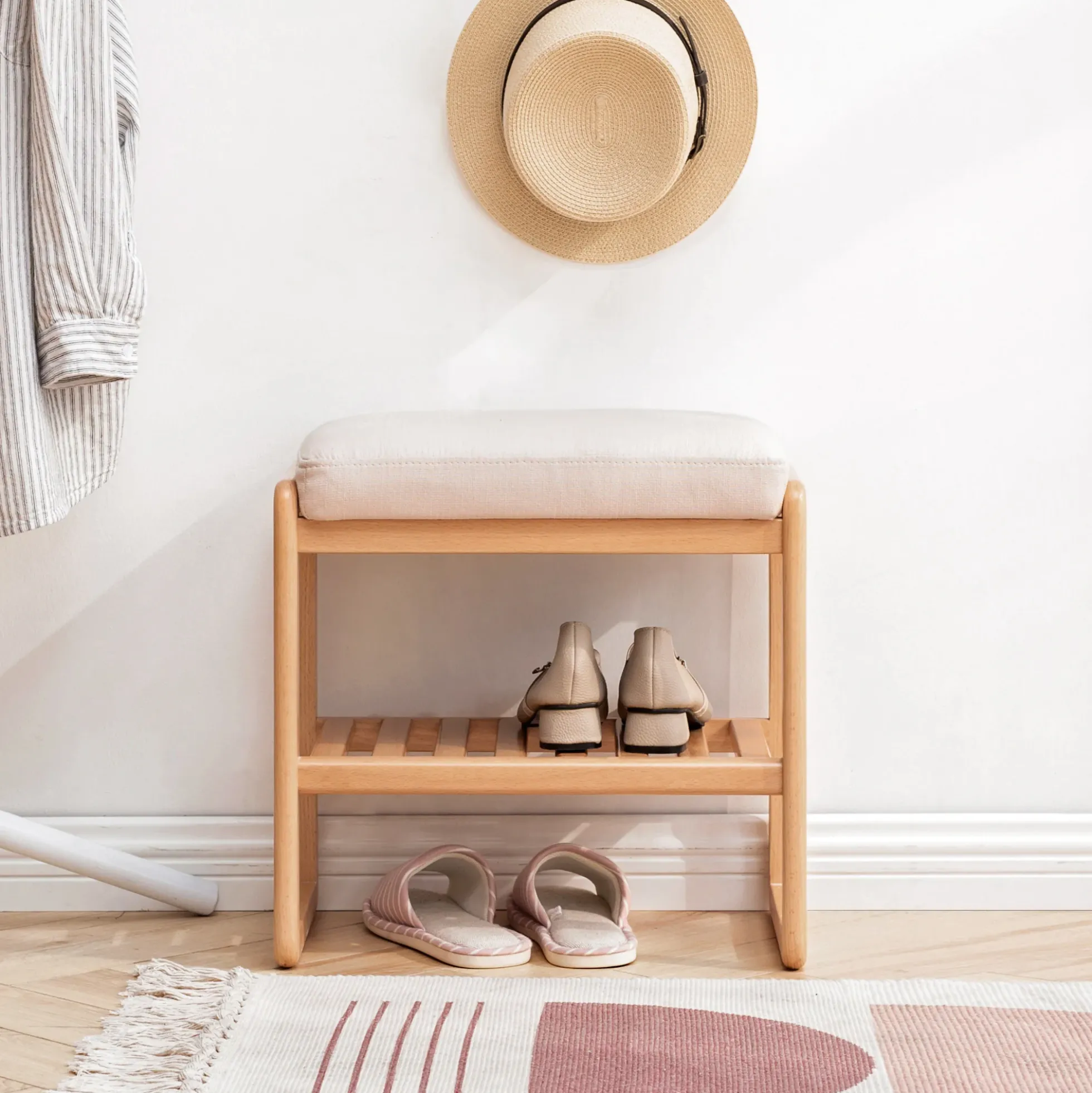 Walker Edison | Natural Solid Wood Entryway Shoe Bench