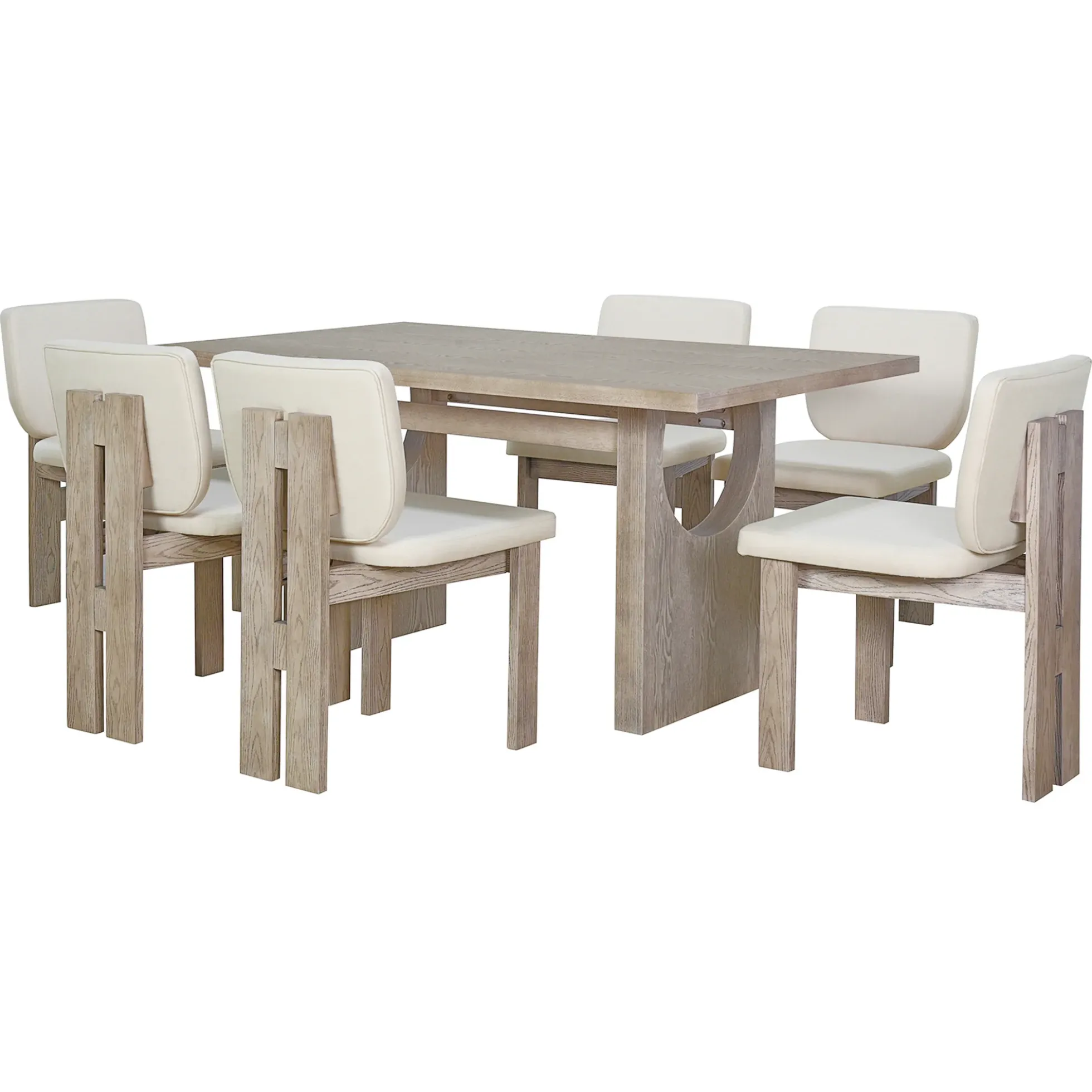 Walker Edison | Natural Wood Wash 7-Piece Retro Dining Set with 6 Upholstered Chairs