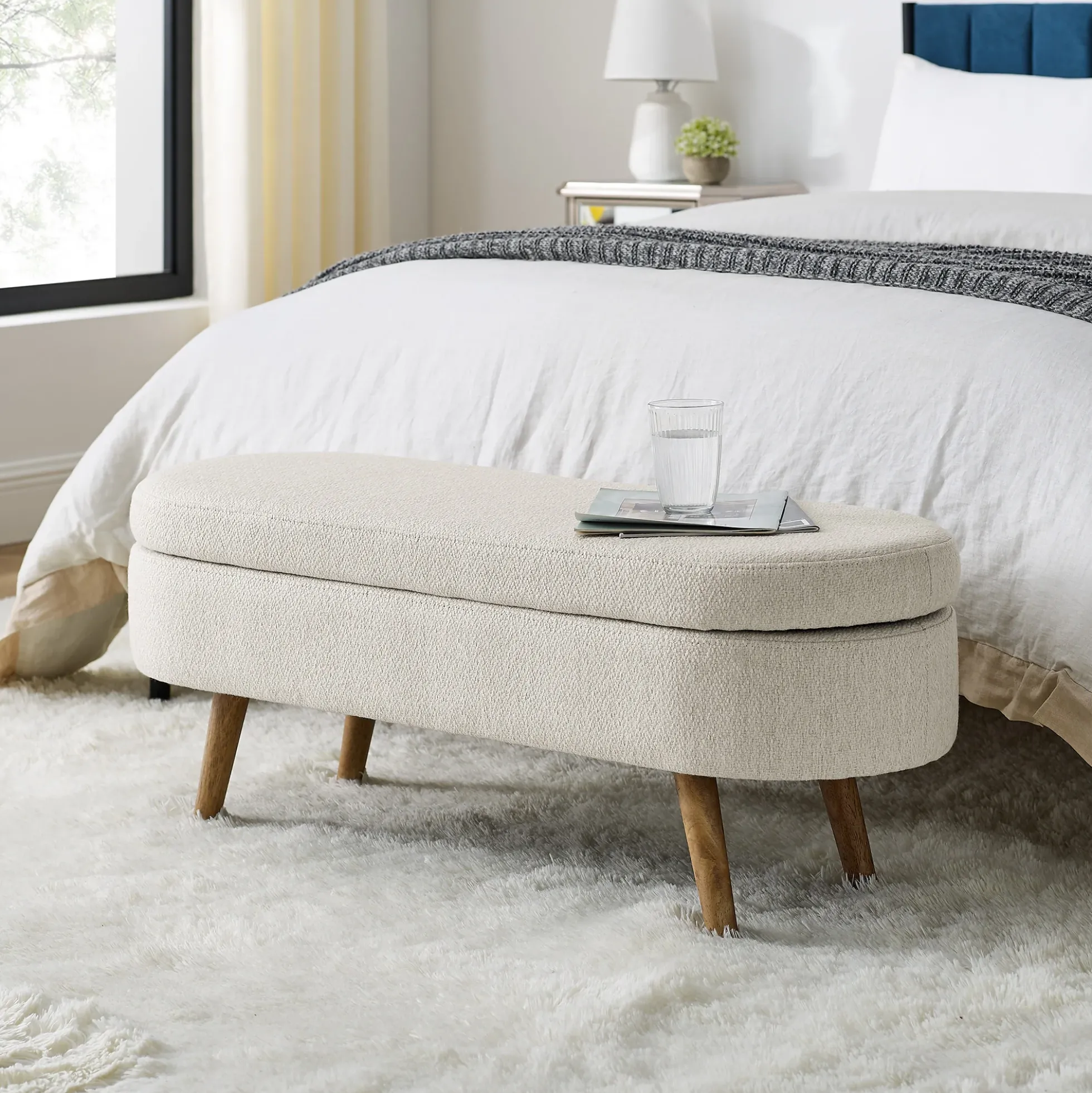 Walker Edison | Ottoman Oval Storage Bench