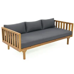 Walker Edison | Outdoor 3 Piece Teak Deep Seat Daybed Sofa with Coffee Table