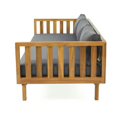 Walker Edison | Outdoor 3 Piece Teak Deep Seat Daybed Sofa with Coffee Table