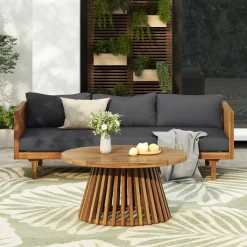 Walker Edison | Outdoor 3 Piece Teak Deep Seat Daybed Sofa with Coffee Table