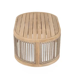 Walker Edison | Outdoor Acacia Wood Oval Coffee Table with Rope