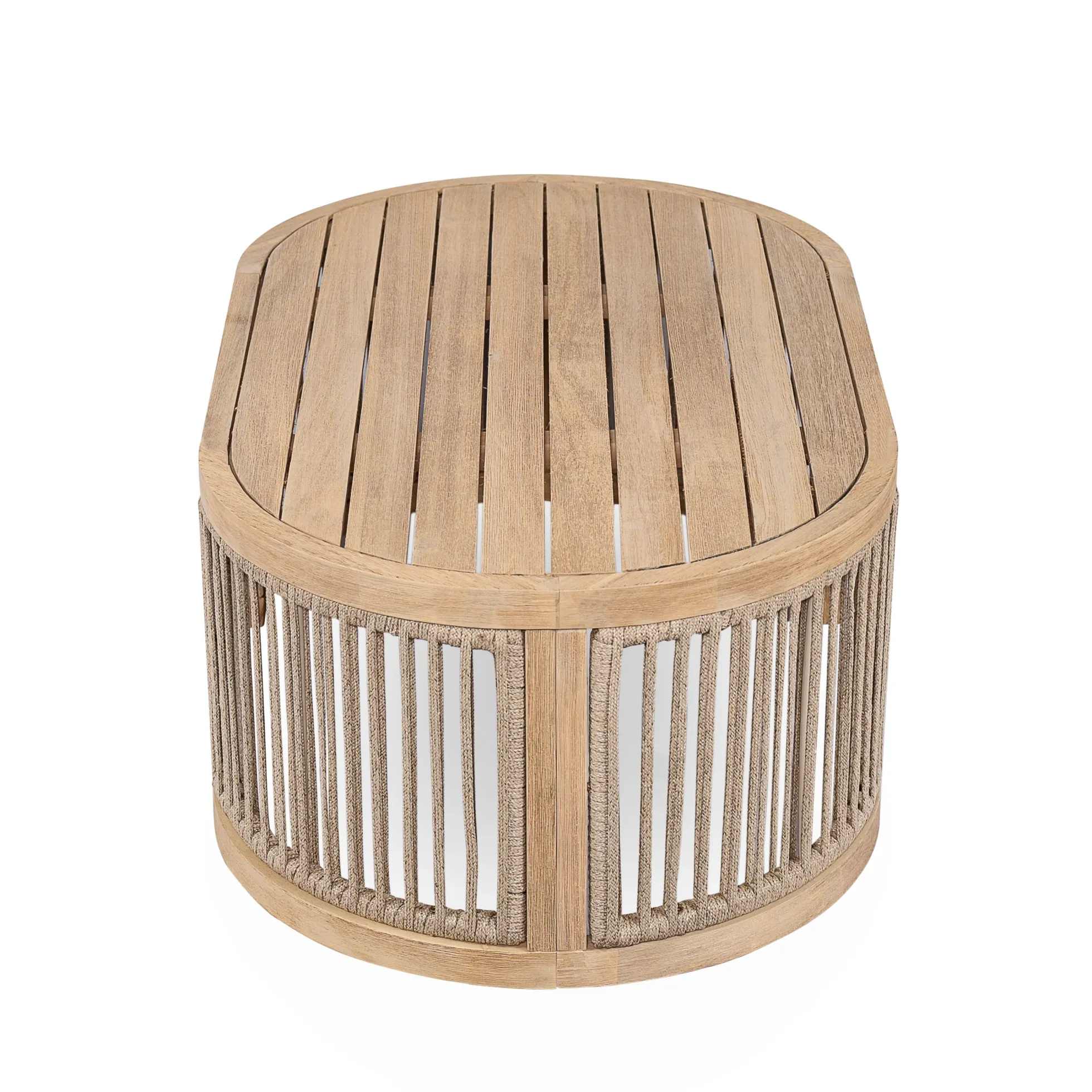 Walker Edison | Outdoor Acacia Wood Oval Coffee Table with Rope