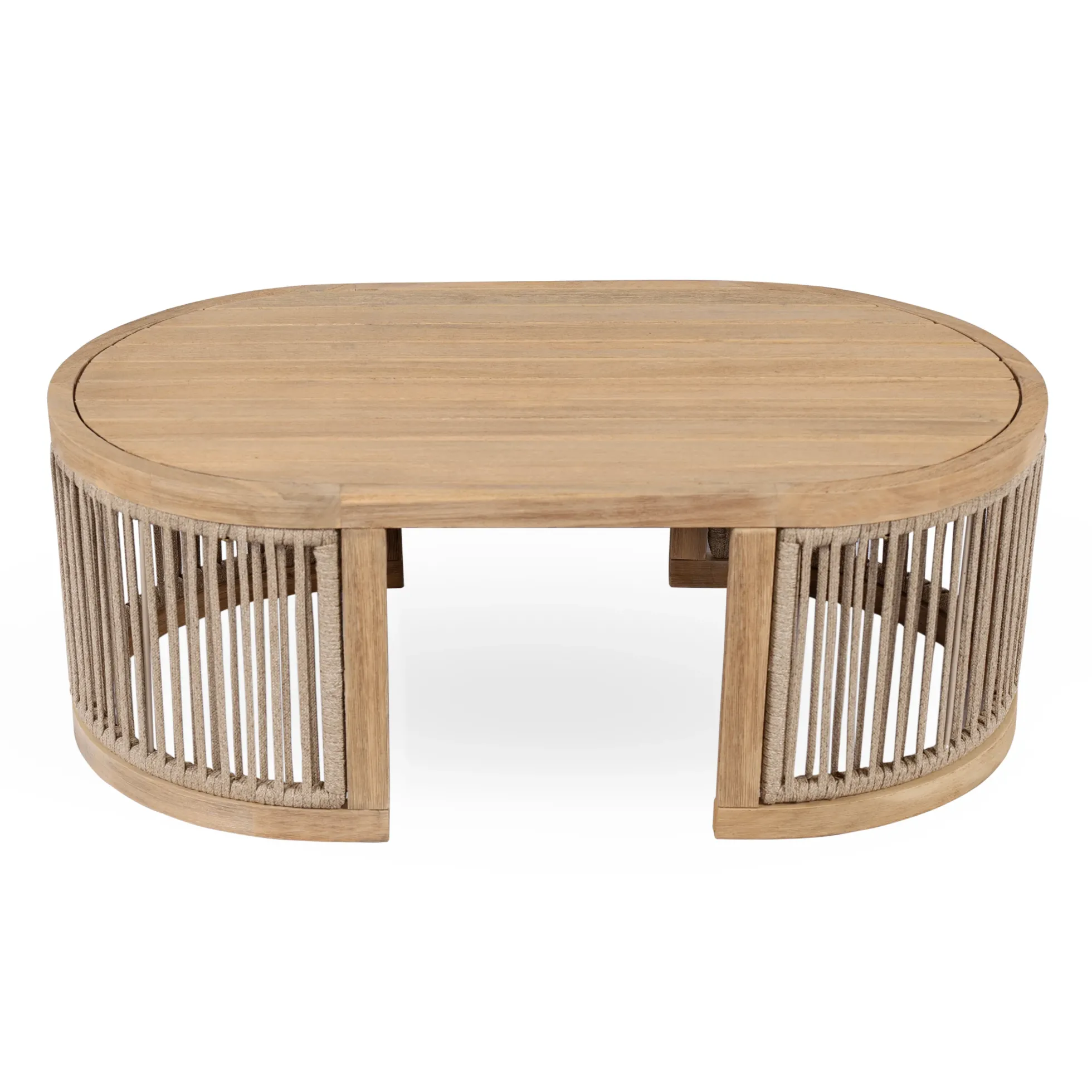 Walker Edison | Outdoor Acacia Wood Oval Coffee Table with Rope