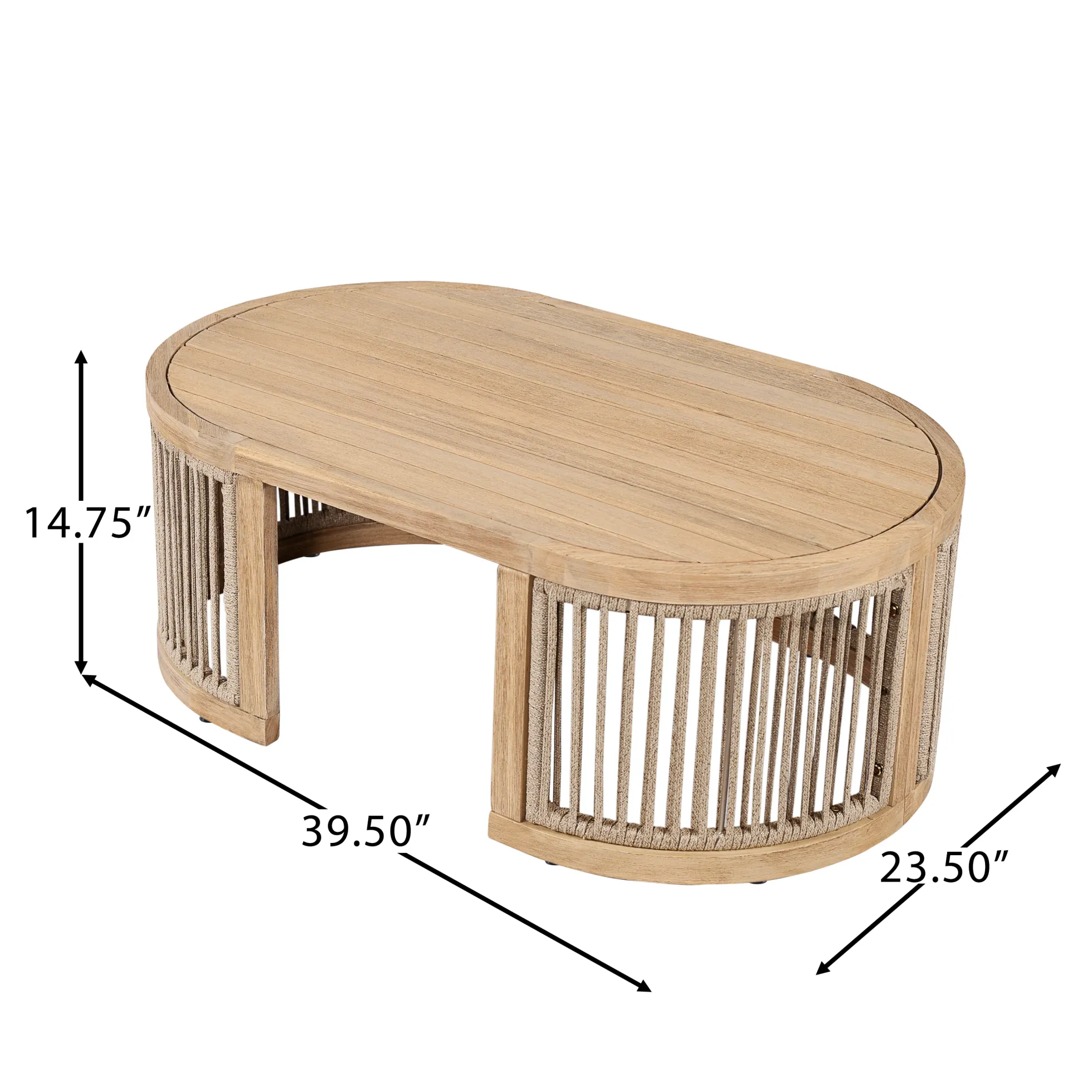 Walker Edison | Outdoor Acacia Wood Oval Coffee Table with Rope