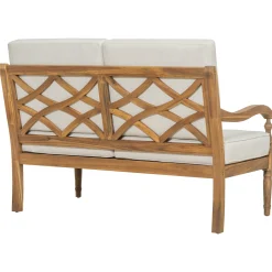 Walker Edison | Outdoor Acacia Wood 2 Piece Loveseat Sofa with Table