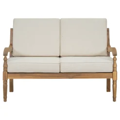 Walker Edison | Outdoor Acacia Wood 2 Piece Loveseat Sofa with Table